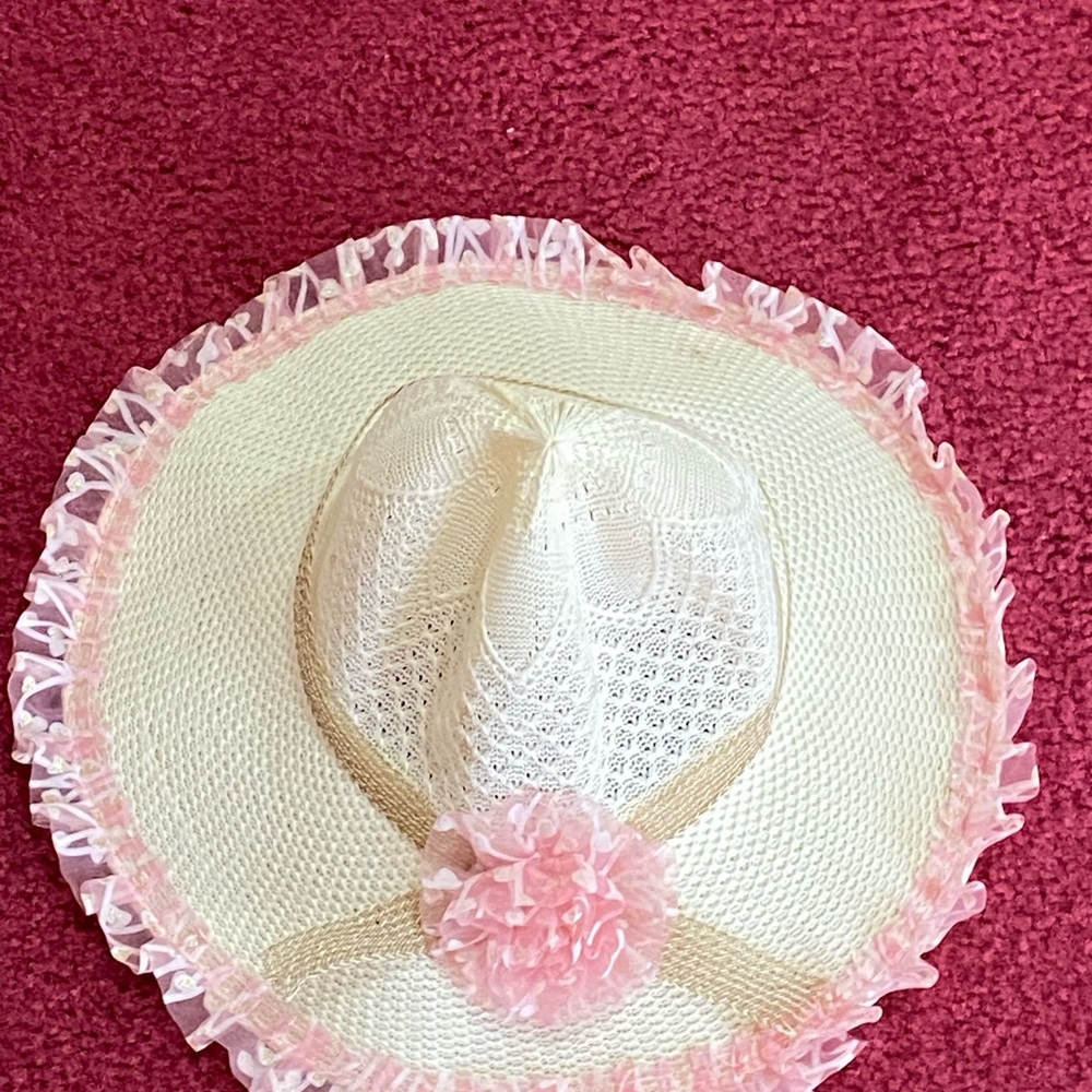 Outdoor Pink Trim Straw Sun Hat